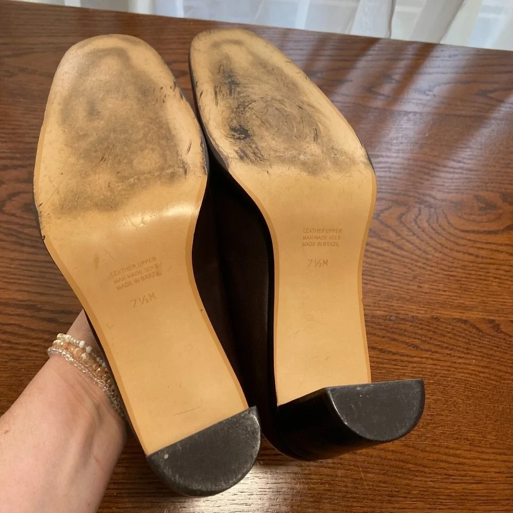 VTG Worthington Embossed Dark Brown Leather Chunky Block Heel Womens 7.5 Y2k